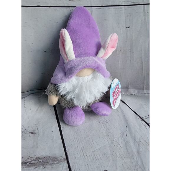 Bunny Ears Fuzzy Friends Blue Gnome 7" Plush Purple Hat Easter Bunny Gnome New - Picture 1 of 4